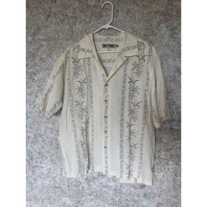 Quiksilver Mens Beige Palm Tree Button Down Shirt Large
